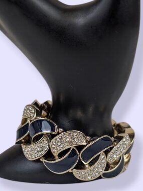 Gold Tone Rhinestone & Enamel Stretch Bracelet